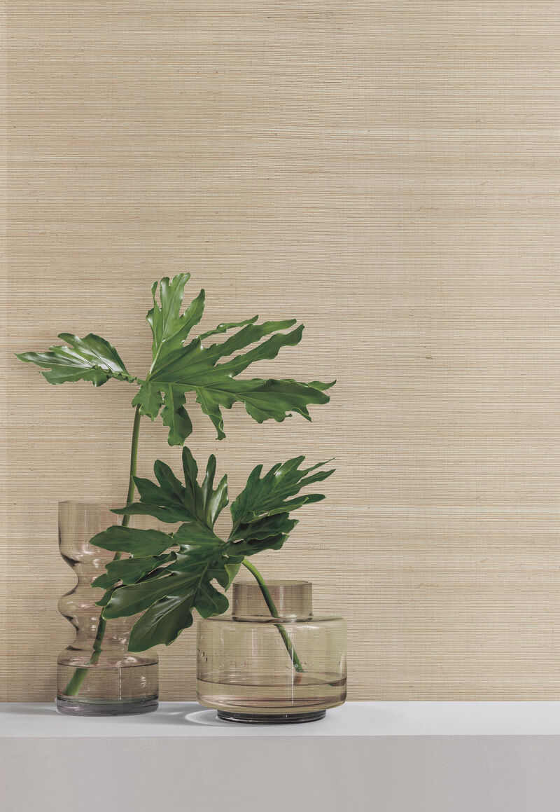 Sisal Grasscloth Silver & Beige Metallic Wallpaper image number 3