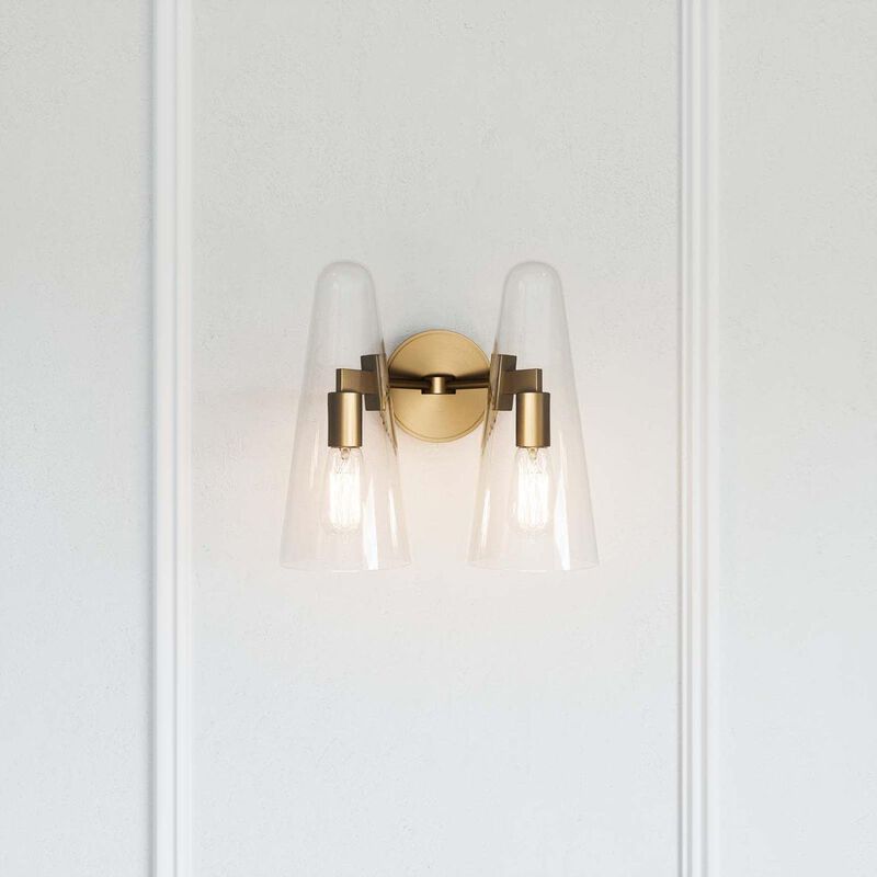Modway Beacon 2-Light Wall Sconce in Clear Satin Brass, Brown, 7 x 12 x 11.5 image number 2