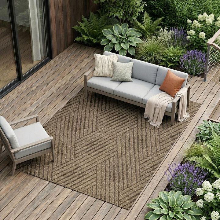 HomeRoots Geometric Stain Resistant Indoor Outdoor Area Rug