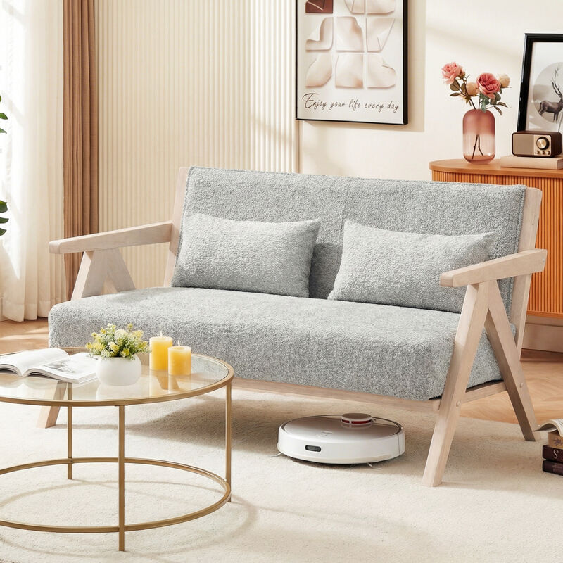 Loveseat Sofa for Small Spaces with Throw Pillows and Rubber Wood Frame image number 6