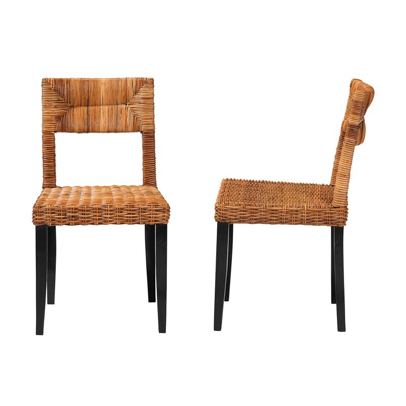 Baxton Studio Manrico Modern Bohemian Dark Brown Finished Wood and Natural Rattan 2-Piece Dining Chair Set