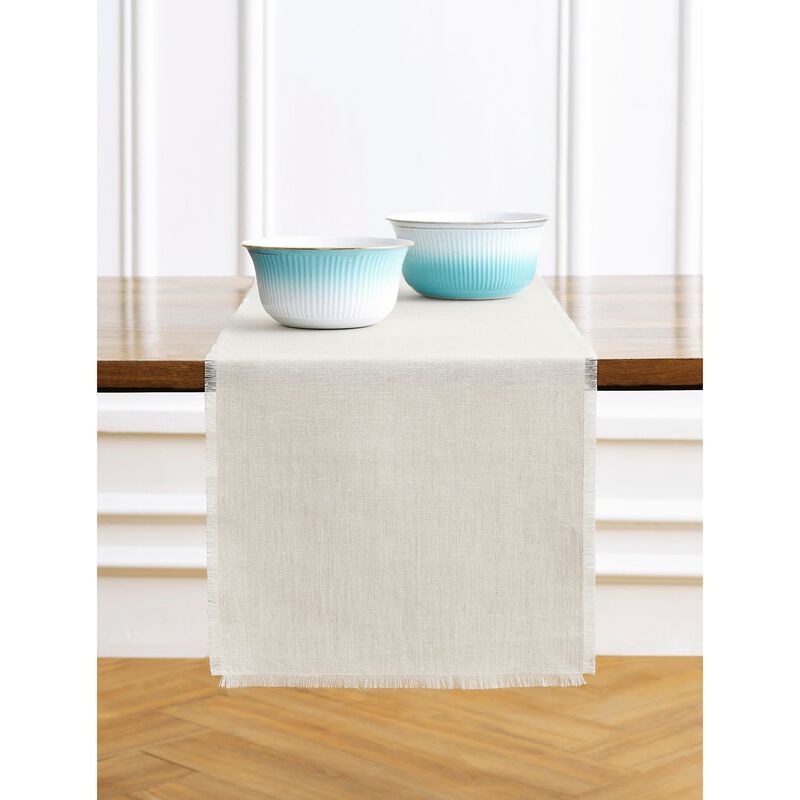 Solino Home Fringe 100% Linen Table Runner &ndash; Handcrafted, Machine Washable, Perfect for Holiday and Everyday Dining