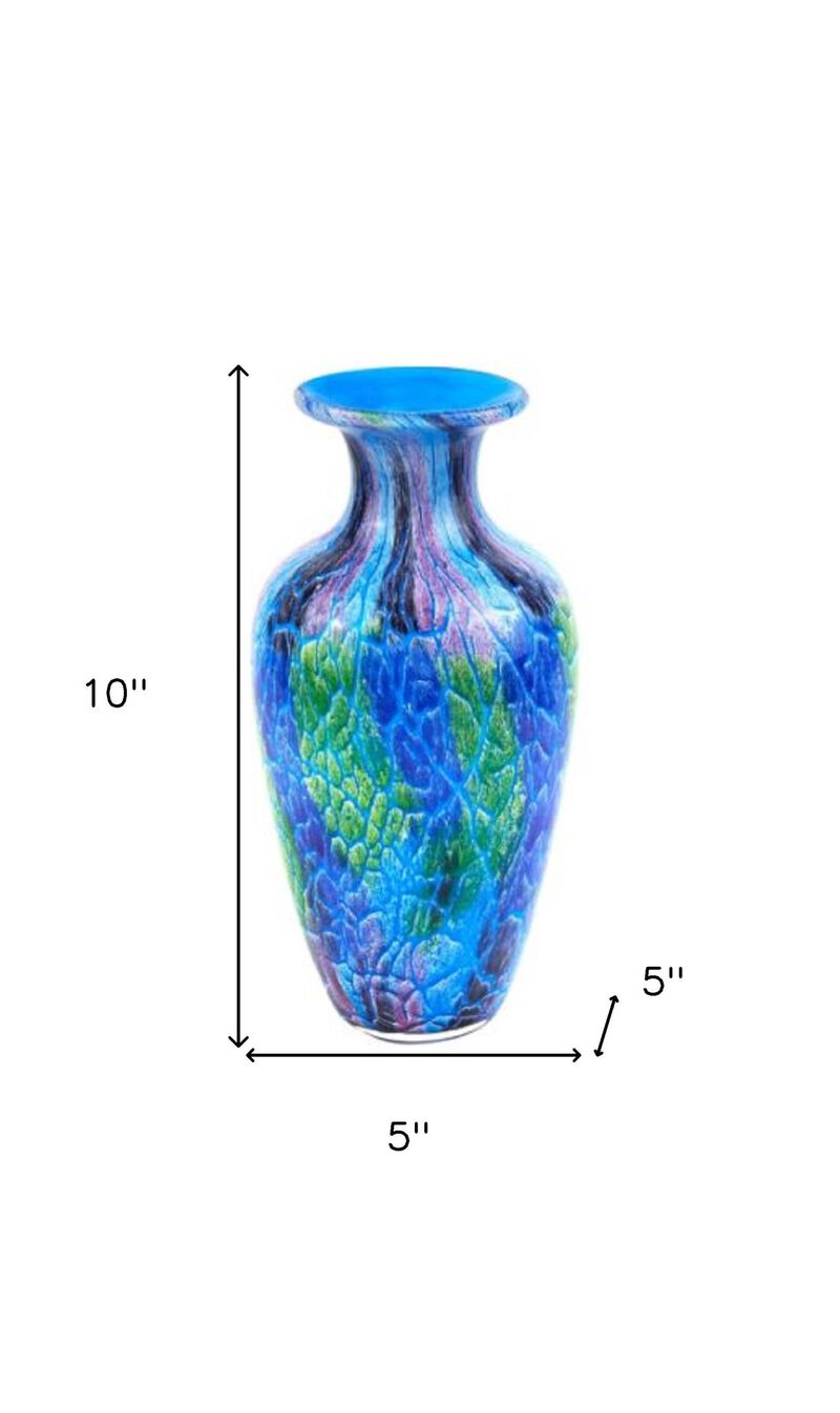 HomeRoots 10" Blue and Green Glass Abstract Round Table Vase image number 3