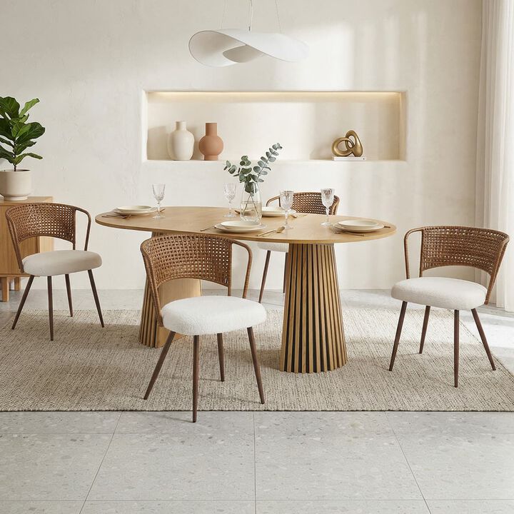 4 Pack Cane Back Dining Chairs Wingback Rattan Dining Chair Set with Cushioned Seats Metal Legs Kitchen Dining Chairs