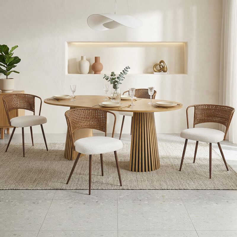 4 Pack Cane Back Dining Chairs Wingback Rattan Dining Chair Set with Cushioned Seats Metal Legs Kitchen Dining Chairs image number 1