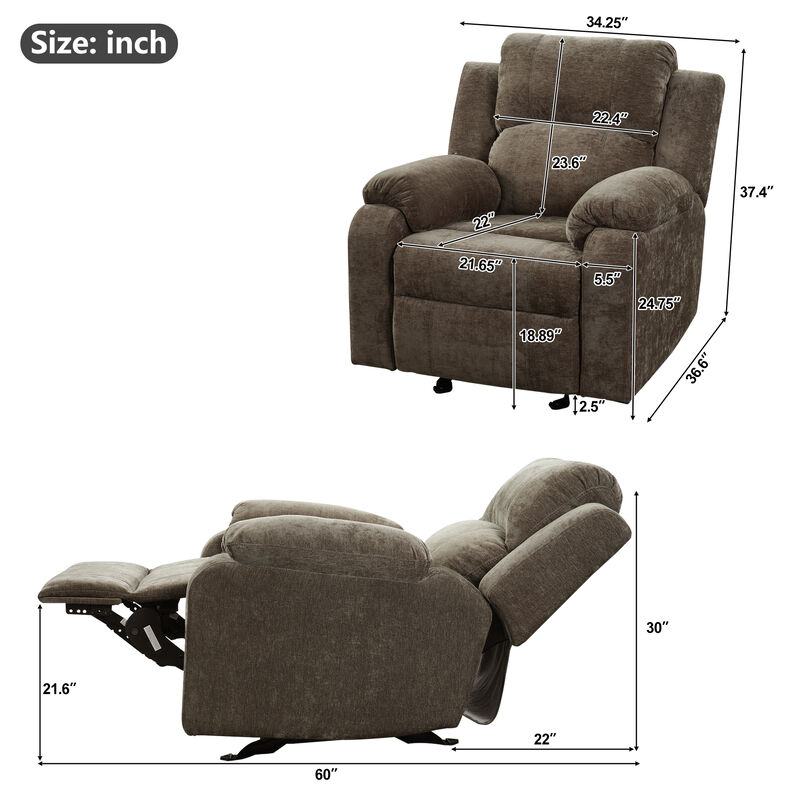 Manual Adjustable Recliner Chair, Chenille Upholstered Recliner with Adjustable Backrest, Indoor Lounge Armchair image number 4