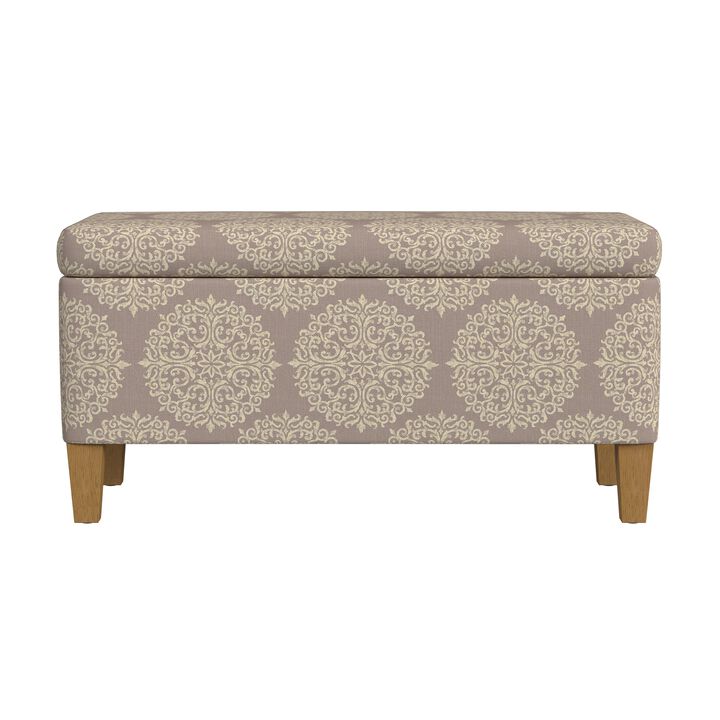 Ben Storage Bench Ottoman, Light Brown Medallion Design, 36 Inch