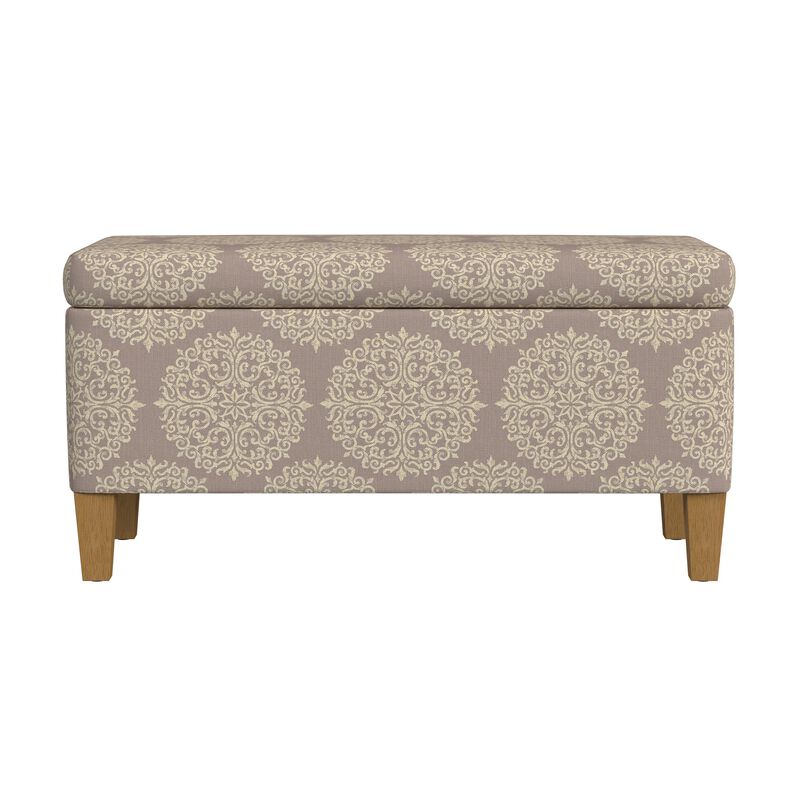 Ben Storage Bench Ottoman, Light Brown Medallion Design, 36 Inch