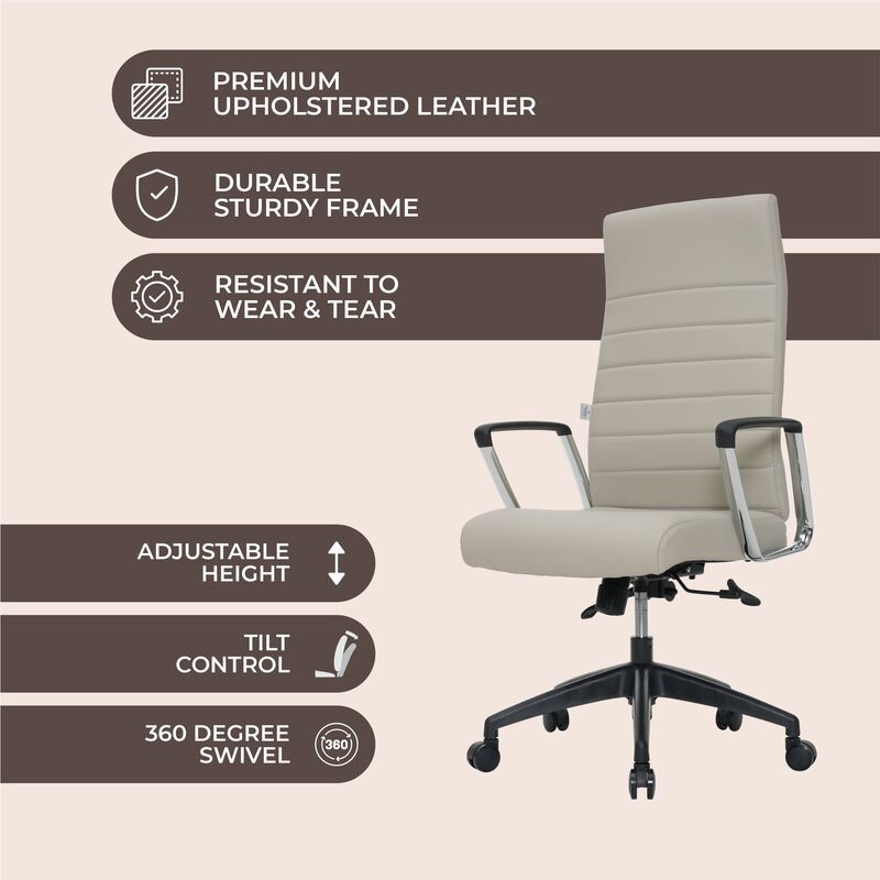 LeisureMod Hilton Modern High Back Leather Conference Office Chair with Adjustable Height & Swivel &ndash; Ergonomic and Stylish Office Seating