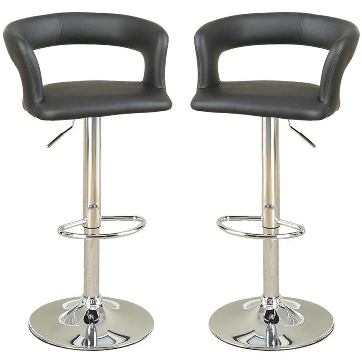 Barstool Counter Height Chairs Set of 2 Adjustable Height Kitchen Island Stools Black PVC / Faux Leather