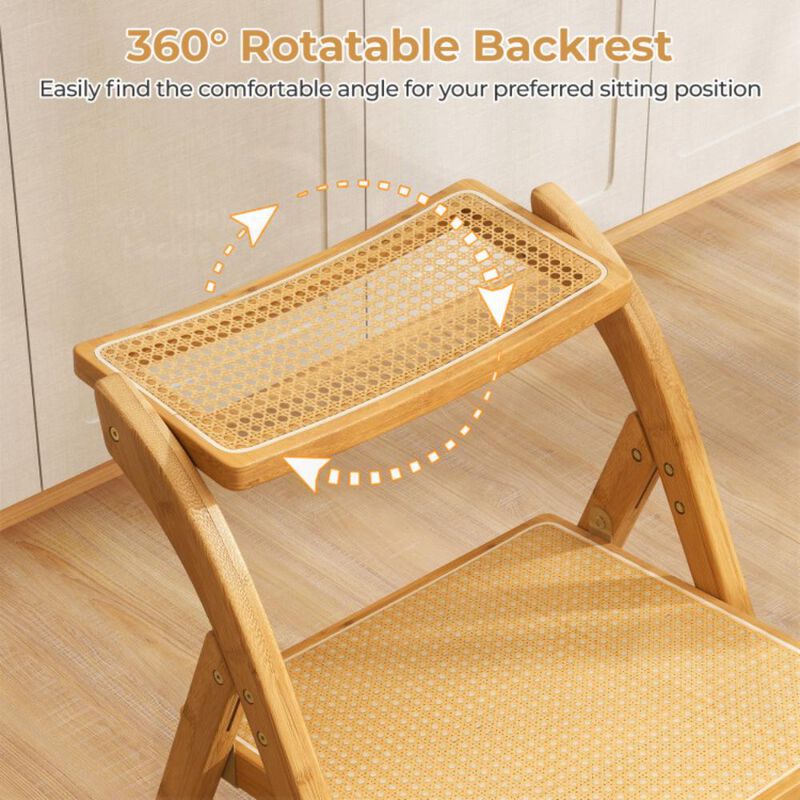 Hivvago Rattan Cane Folding Dining Chairs Set of 2 with Rotatable Backrests