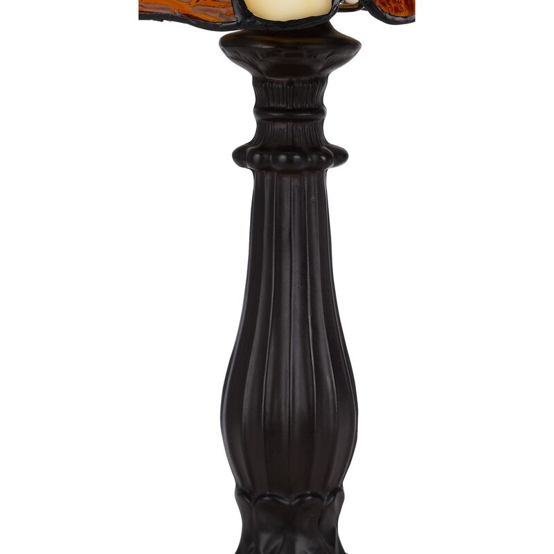 Eli 14 Inch Accent Lamp, Scalloped Stained Tiffany Style Shade, Dark Bronze-Benzara