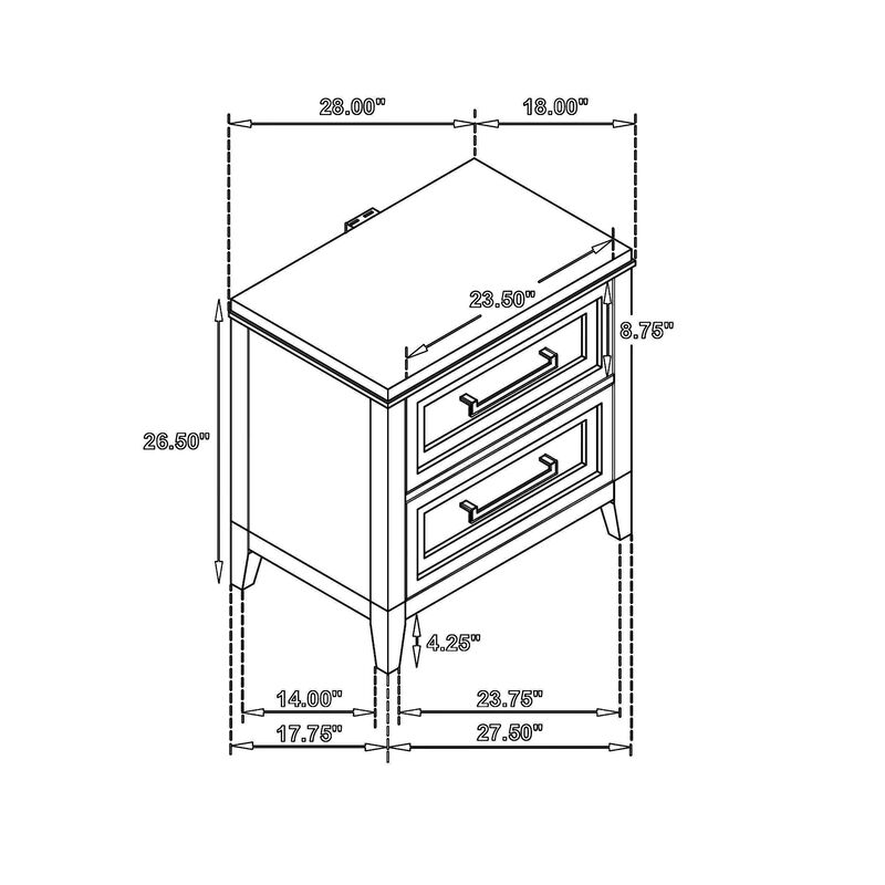 Leva Nightstand, 28 Inch, Distressed White Acacia Wood, 2 Drawers - Benzara