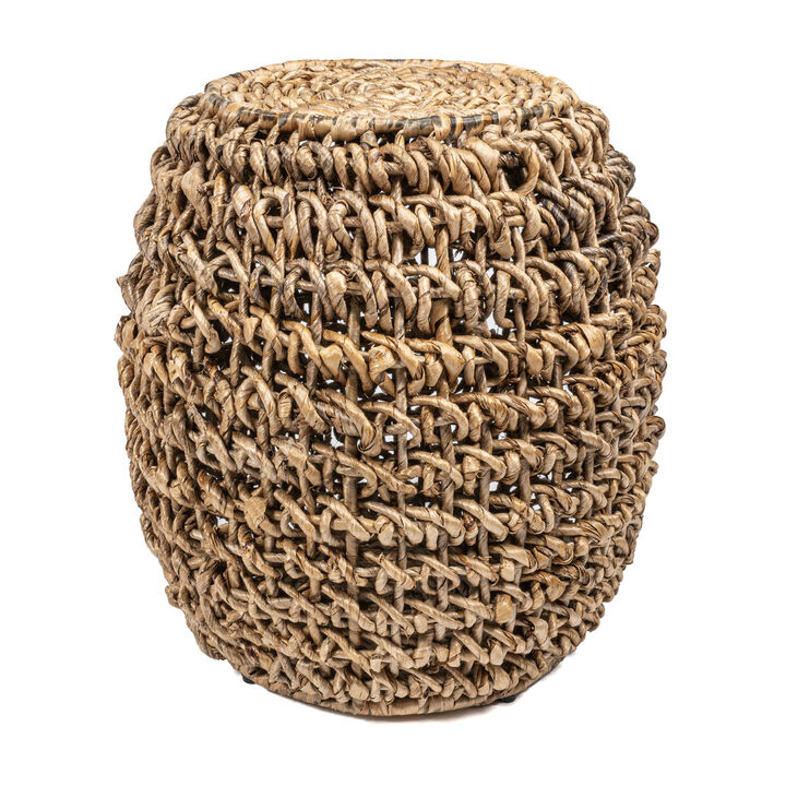 Sage Rustic Bohemian Barrel-Style Abaca/Iron Handwoven Stool