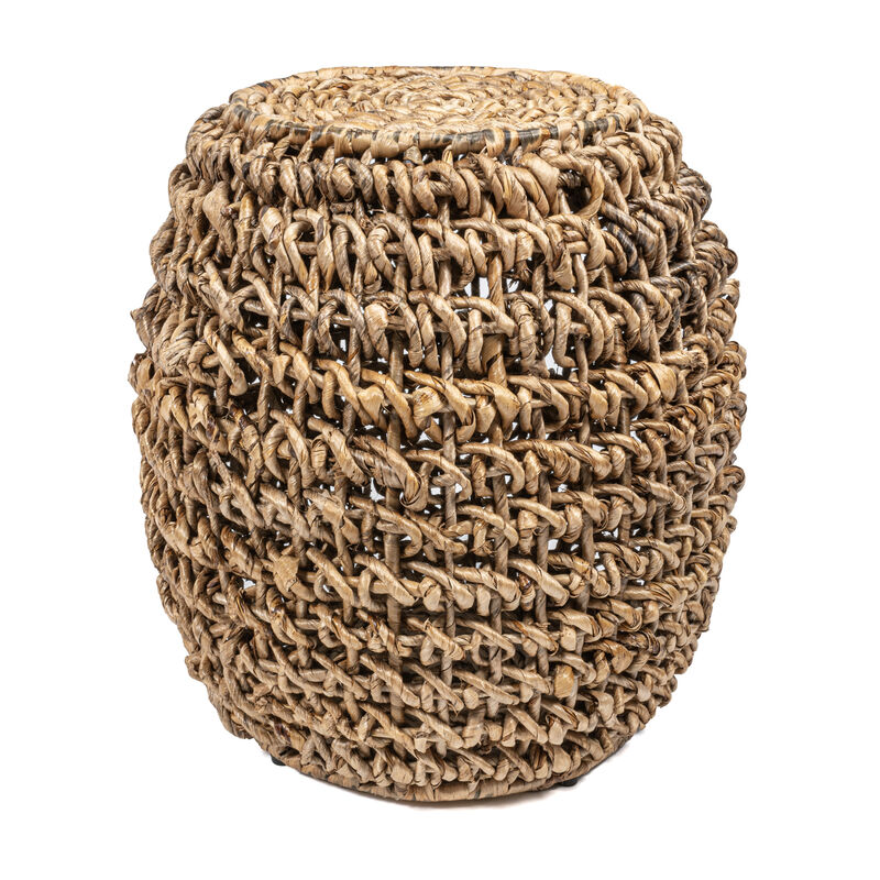 Sage Rustic Bohemian Barrel-Style Abaca/Iron Handwoven Stool