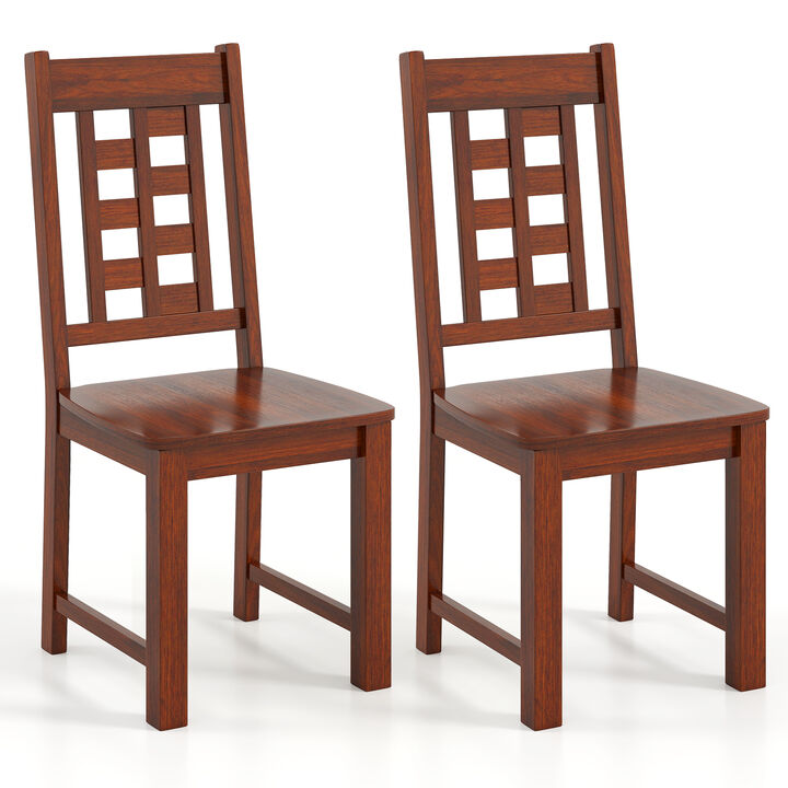 Set of 2 Kitchen Chairs with Solid Rubber Wood Frame and Wooden Seat