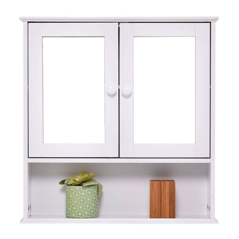 Hivvago Simple Bathroom Mirror Wall Cabinet in White Wood Finish 23 x 22 inch