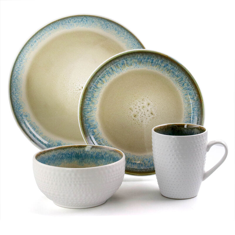Elama Modern Dot 16 Piece Luxurious Stoneware Dinnerware with Complete Setting for 4