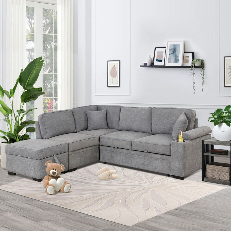 Merax 2 in 1 Pull Out Sofa Bed L Shape Couch