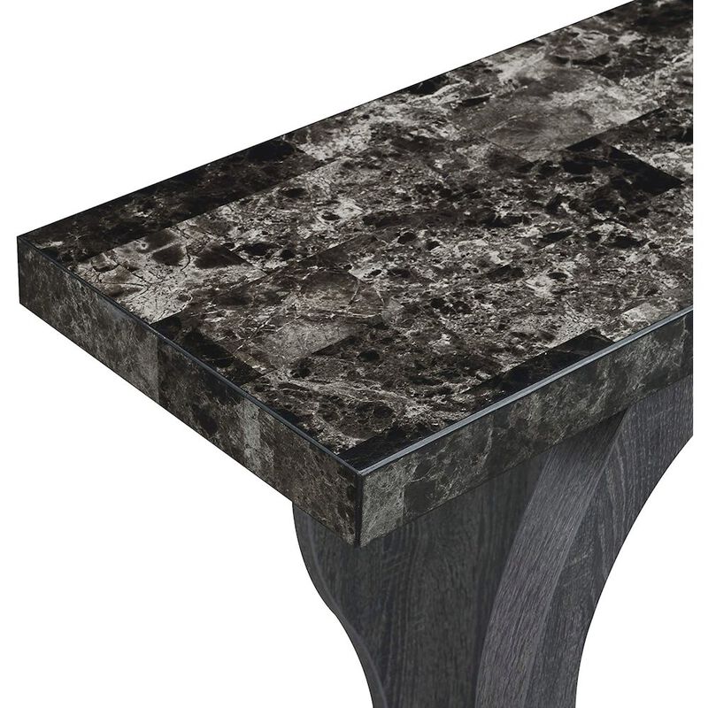 Convenience Concepts Newport Terry B Console Table with Shelf, Black Faux Marble/Weathered Gy