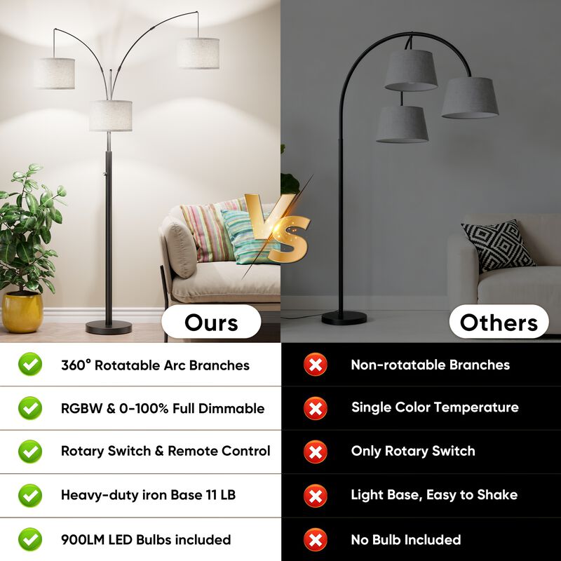 Three-Color Temperature & Dimmable Three-Head Floor Lamp: Create A Cozy Home Lighting Ambiance image number 8