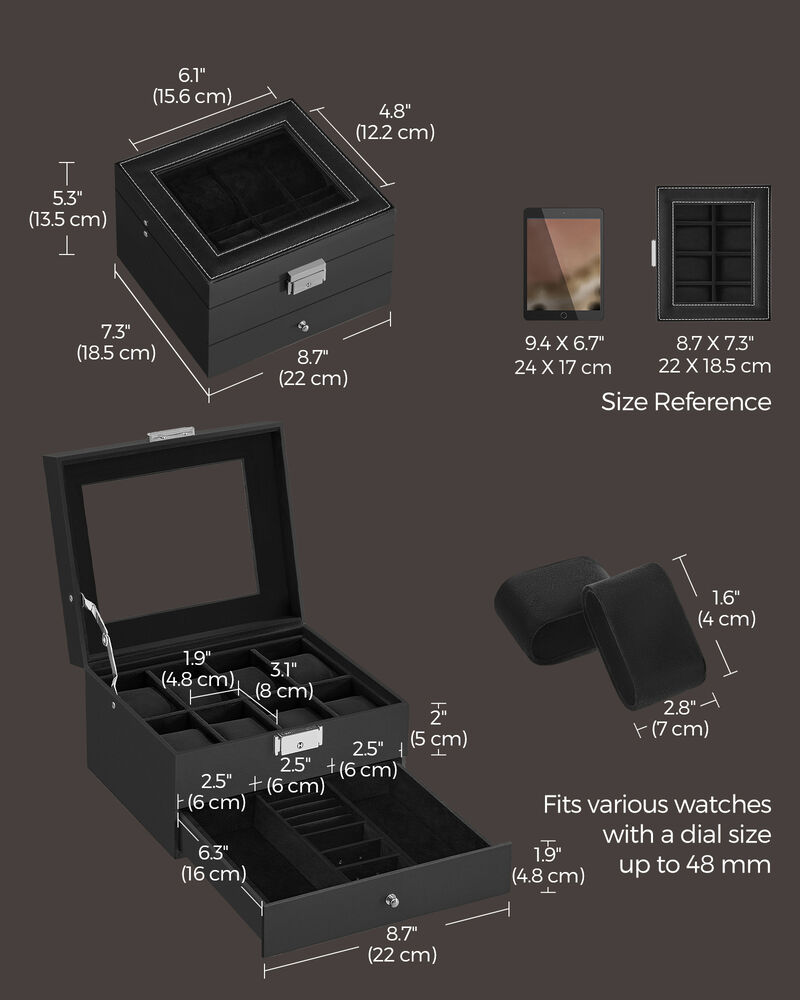 Lockable 8-Slot Watch Box &ndash; Jewelry Display Case for Men with Keys