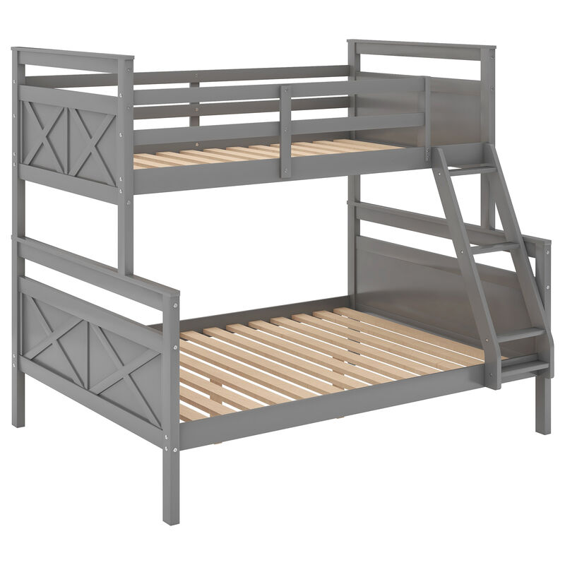 Twin over Full Bunk Bed with ladder, Safety Guardrail, Perfect for Bedroom, Gray image number 7