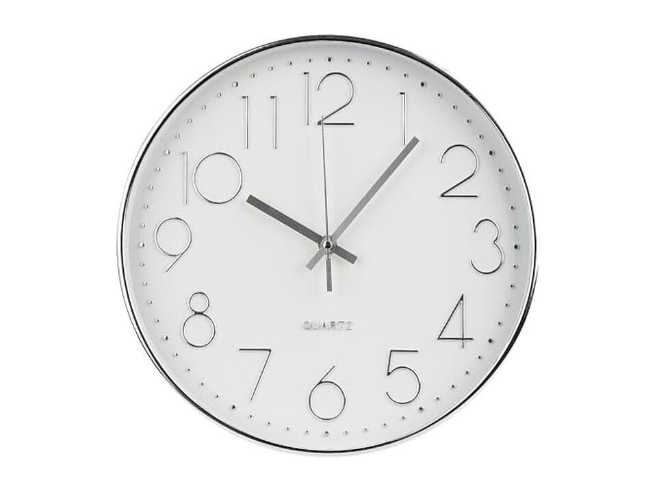 Simple Style Silver Stereoscopic Wall Clock 10 Inch Silent Non Ticking Modern