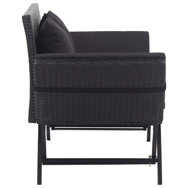 vidaXL Garden Bench with Cushions 69.3" Black Poly Rattan