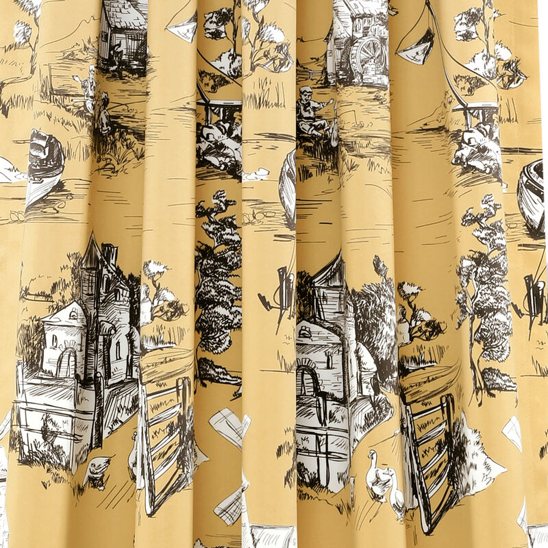 French Country Toile Light Filtering Window Curtain Panels