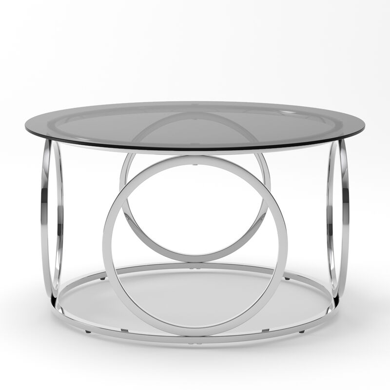 GOODSILO Modern Round Glass Top Coffee Table with Durable Circular Metal Frame Contemporary Accent Center Table for Living Room Office and Lounge Spaces image number 9