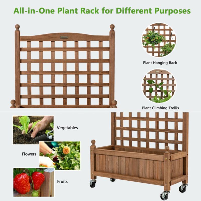 Hivvago Wood Planter Box with Trellis Mobile Raised Bed for Climbing Plant