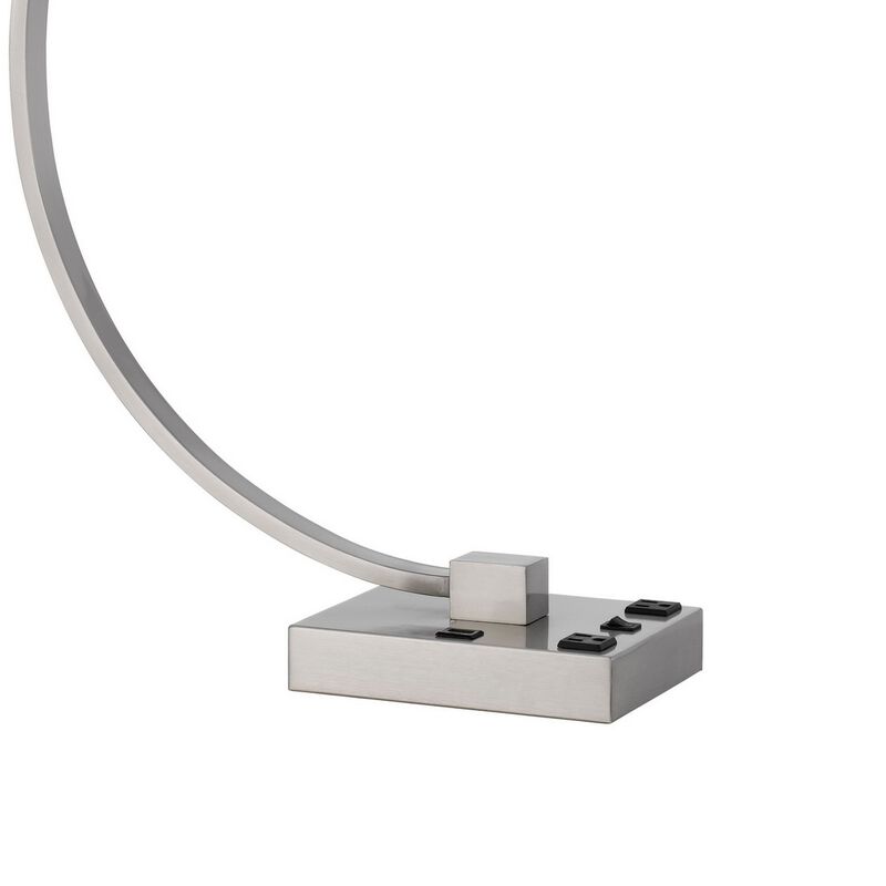 Fory Table Lamp, 2 Outlets, 1 USB Port, Curved Chrome Steel 26 Inch - Benzara