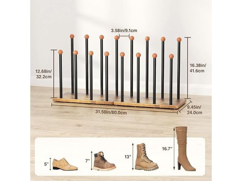 Metal Shoe Organizer 8 Pair Boot Rack Cedar Ball End Boot Rack image number 2