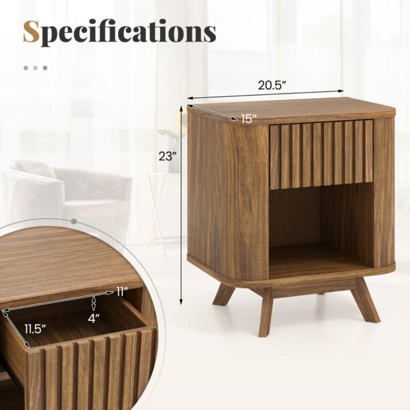 Hivvago Mid-century Wood Nightstand with Drawer and Open Shelf