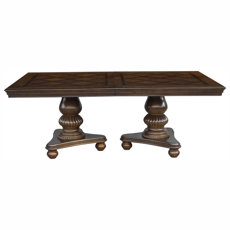 Traditional Dining Table 1pc Brown Cherry Finish Double Pedestal Base Separate Extension Leaf Dining Furniture image number 8