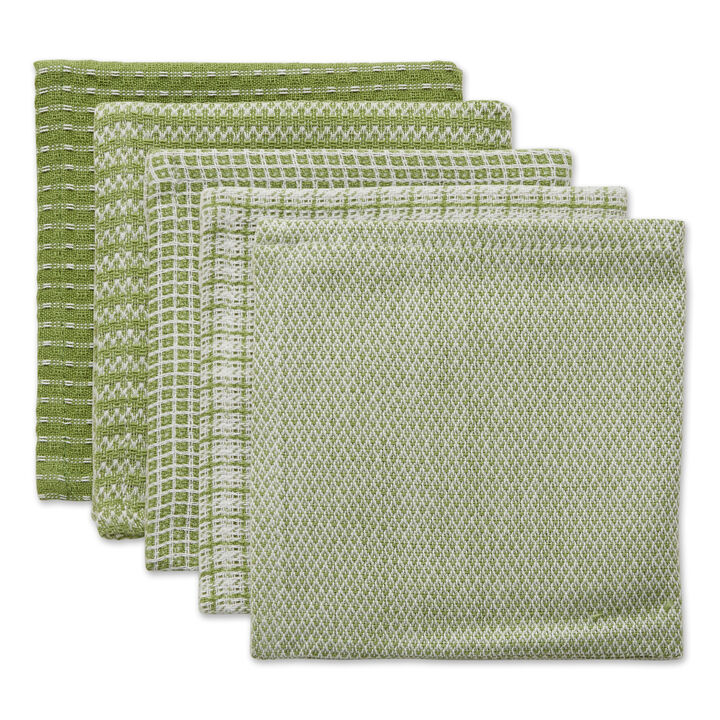 5-Piece Assorted Antique Green and White Dish Cloth  12" (Pack of 2)