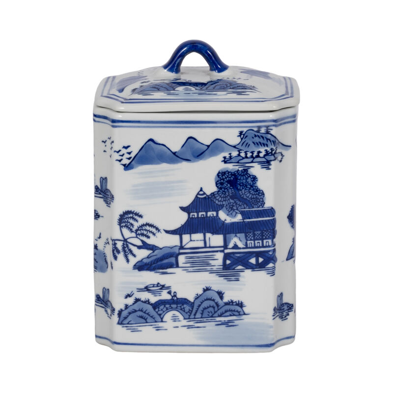 Cer, 8"h Rectangular Jar W/ Lid, Blue image number 0