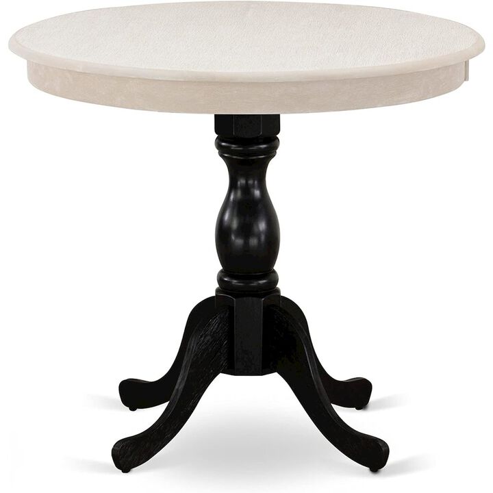 East West Furniture Antique 36 Round Kitchen Table for Compact Space - Wirebrushed Butter Cream Top & Black Pedestal