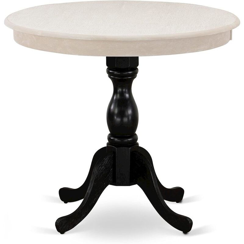 East West Furniture Antique 36 Round Kitchen Table for Compact Space - Wirebrushed Butter Cream Top & Black Pedestal