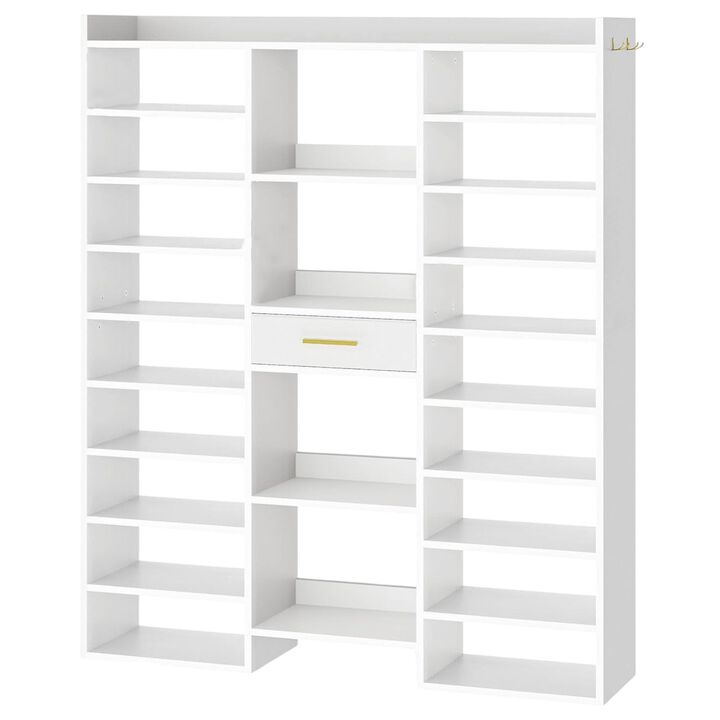 10-Tier Shoe Storage Rack with Fabric Drawer and Wooden Cubbies