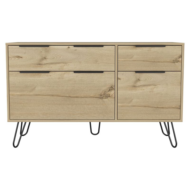 DEPOT E-SHOP Begonia Double Dresser, Four Drawers, Superior Top, Hairpin Legs, Light Oak