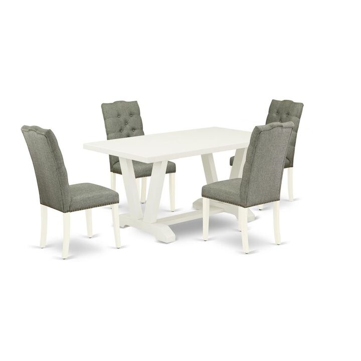 East West Furniture 5-Piece Dining room Table Set Included 4 Parson Dining chairs Upholstered Seat and High Button Tufted Chair Back and Rectangular Dining Table with Linen White Table Top - Linen Whi