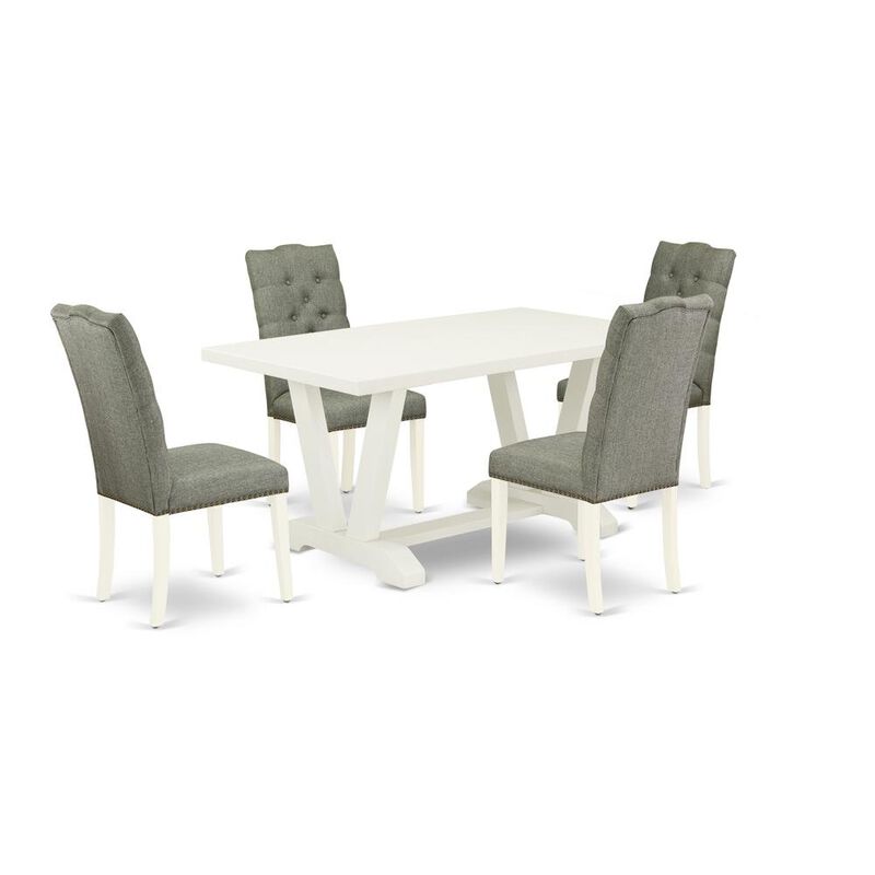 East West Furniture 5-Piece Dining room Table Set Included 4 Parson Dining chairs Upholstered Seat and High Button Tufted Chair Back and Rectangular Dining Table with Linen White Table Top - Linen Whi