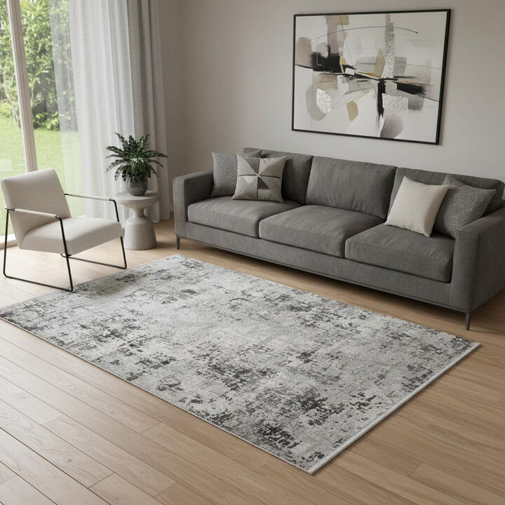 HomeRoots Abstract Distressed Area Rug With Fringe