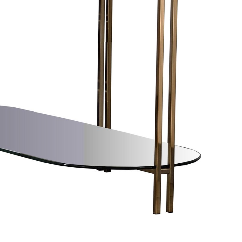 Sofa Table with Glass Top and Open Bottom Glass Shelf, Gold-Benzara image number 3
