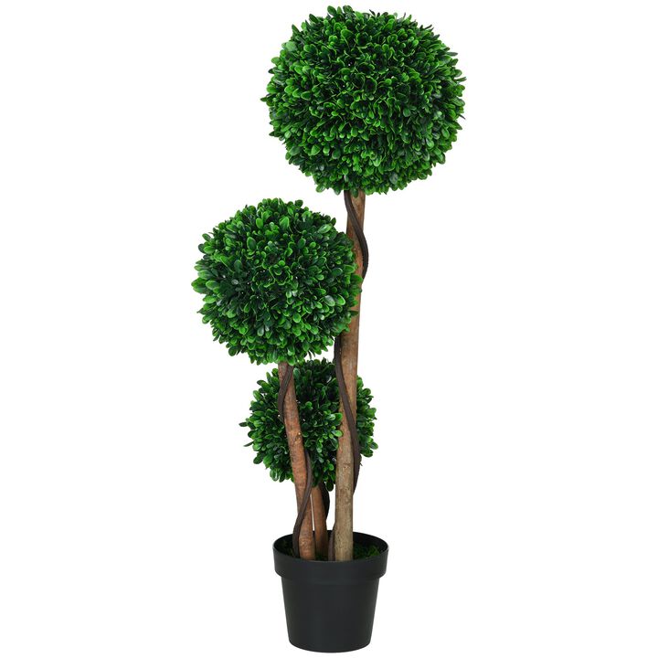 3.5ft Triple Ball Boxwood Tree: Artificial, Potted
