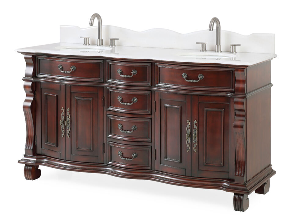 64 Traditional Style Cherry Wood Hopkinton Double Sink Bathroom Vanity