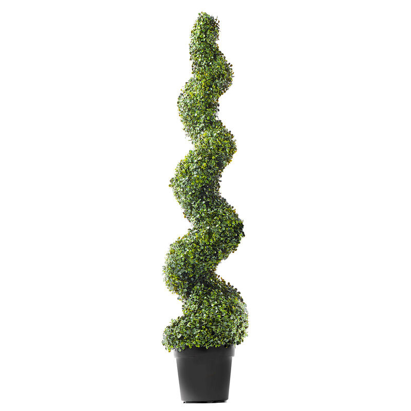 Faux Spiral Topiary Trees Set of 2 with Extra Leaves, Decorative Pots, UV Rated image number 8