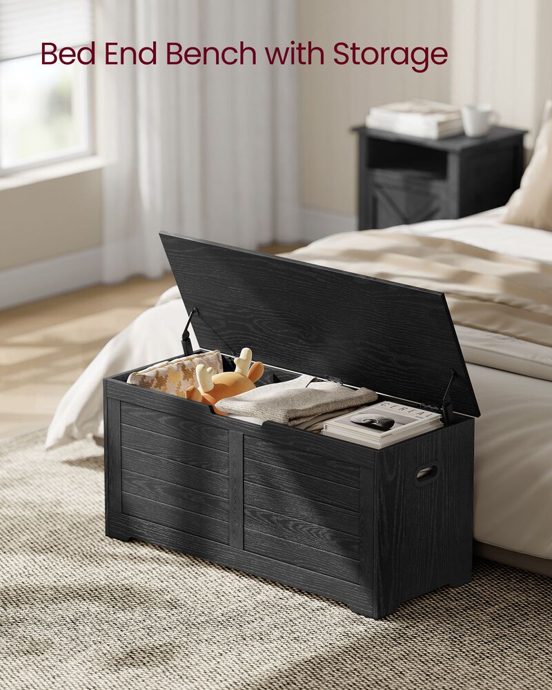 Storage Bench Trunk with 2 Soft-Close Hinges &ndash; Secure Lid Chest for Clothes, Pillows, or Playroom Use